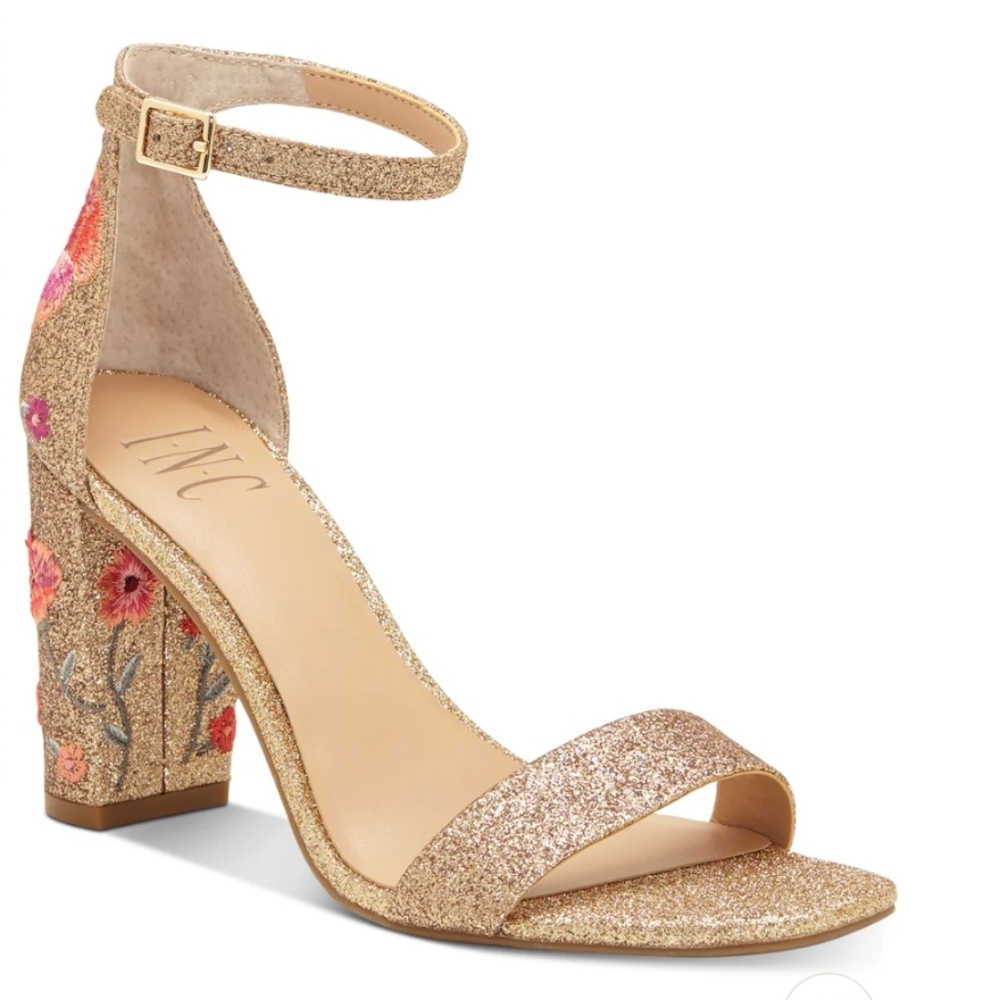 NWOT INC glittery glam embroidered heels 8.5W. No box. Never worn.